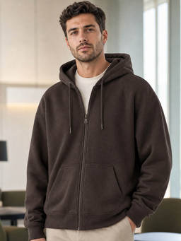 Nobero - Men Brown Solid/Plain Cotton Fleece Jacket