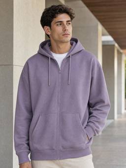 Nobero - Men Purple Solid/Plain Cotton Fleece Jacket