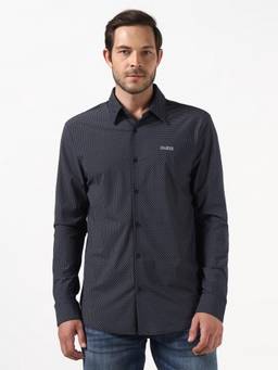 Guess - Men Navy Blue Printed Polyester Blend Shirt