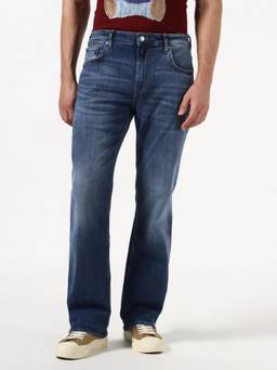 Guess - Men Navy Blue Solid/Plain Cotton Blend Jeans