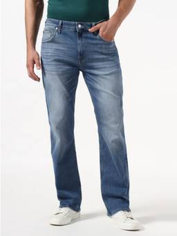 Guess - Men Blue Solid/Plain Cotton Blend Jeans