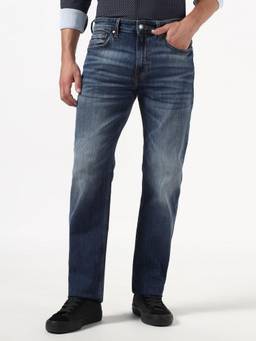 Guess - Men Blue Solid/Plain Cotton Blend Jeans