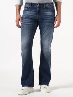 Guess - Men Blue Solid/Plain Cotton Blend Jeans