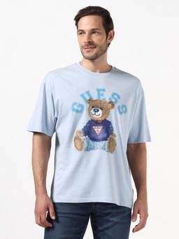 Guess - Men Blue Printed Organic Cotton T-Shirt