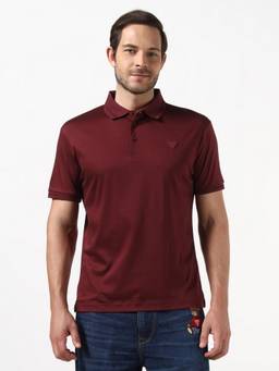 Guess - Men Red Solid/Plain Pure Cotton Polo T-Shirt