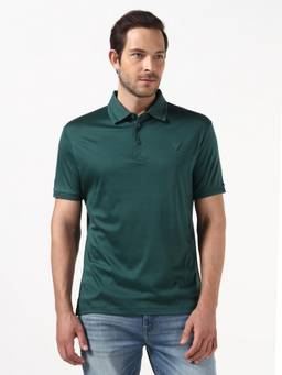 Guess - Men Green Solid/Plain Pure Cotton Polo T-Shirt