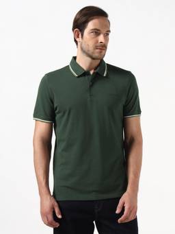 Guess - Men Green Solid/Plain Organic Cotton Polo T-Shirt