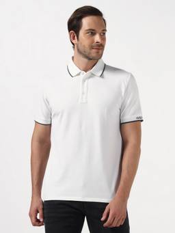 Guess - Men White Solid/Plain Organic Cotton Polo T-Shirt
