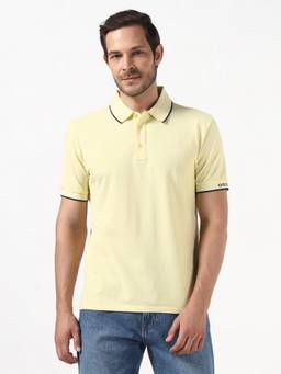 Guess - Men Yellow Solid/Plain Organic Cotton Polo T-Shirt
