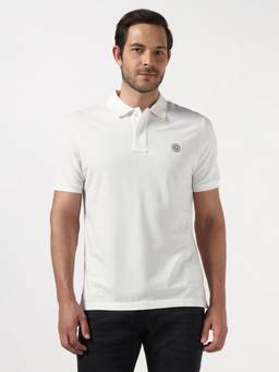 Guess - Men White Solid/Plain Organic Cotton Polo T-Shirt