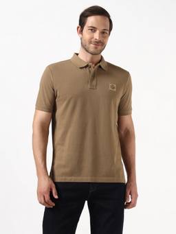 Guess - Men Brown Solid/Plain Organic Cotton Polo T-Shirt