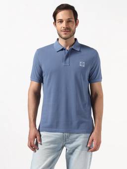 Guess - Men Blue Solid/Plain Organic Cotton Polo T-Shirt