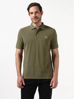 Guess - Men Green Solid/Plain Organic Cotton Polo T-Shirt