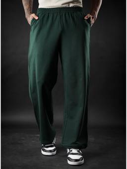 Perch - Unisex Green Solid/Plain Cotton Trackpant