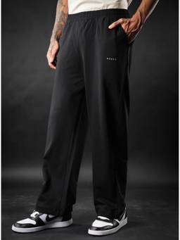 Perch - Unisex Black Solid/Plain Cotton Trackpant