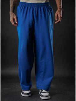 Perch - Unisex Blue Solid/Plain Cotton Trackpant