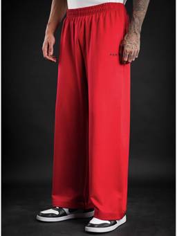 Perch - Unisex Red Solid/Plain Cotton Trackpant