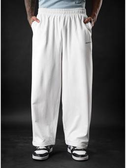 Perch - Unisex White Solid/Plain Cotton Trackpant
