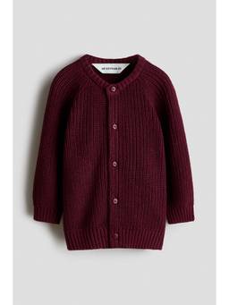 H&M - Unisex Maroon Patent-Knit Cotton Cardigan