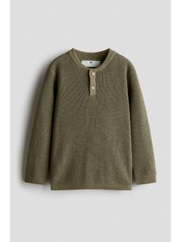 H&M - Boys Green Waffle-Knit Henley Jumper