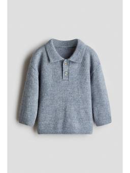 H&M - Boys Grey Fine-Knit Polo Neck Jumper