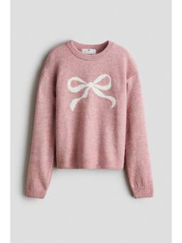 H&M - Girls Pink Loose-Fit Motif-Detail Jumper