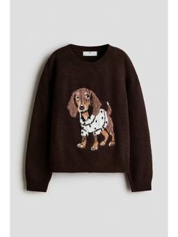 H&M - Girls Brown Loose-Fit Motif-Detail Jumper