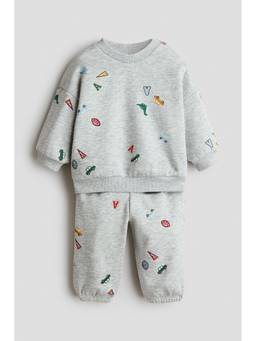 H&M - Boys Grey 2-Piece Printed Sweatshirt and Joggers