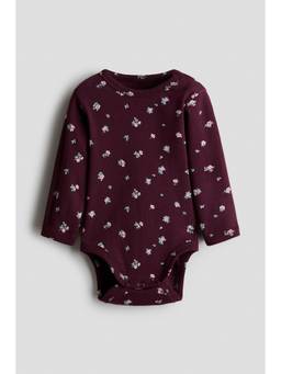 H&M - Unisex Maroon Printed Cotton Bodysuit