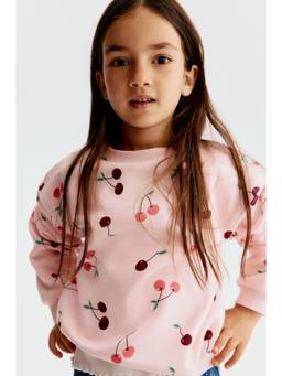 H&M - Girls Pink Print-Motif Brushed-Inside Sweatshirt