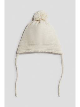 H&M - Unisex White Knitted Chin-Tie Beanie
