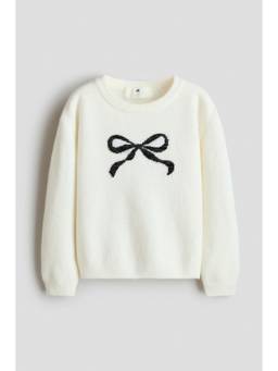 H&M - Girls White Motif-Detail Jumper