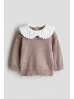 H&M - Girls Brown Peter Pan-Collared Jumper