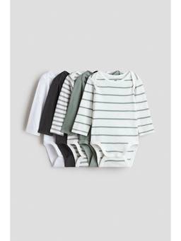 H&M - Boys Multi-Color 5-Pack Cotton Envelope-Neck Bodysuits