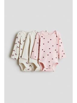 H&M - Girls Multi-Color 3-Pack Envelope-Neck Cotton Bodysuits