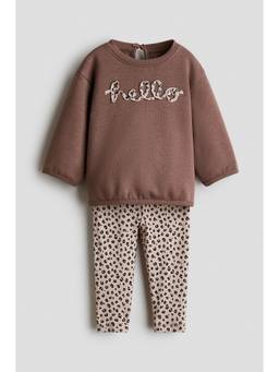 H&M - Girls Brown 2-Piece Sweatshirt And Leggings Set