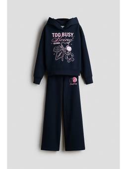 H&M - Girls Navy Blue 2-Piece Motif-Detail Hoodie And Pant