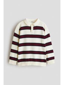 H&M - Boys White Cotton Polo Collar Jumper