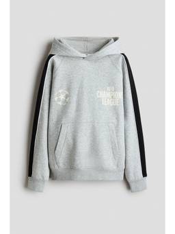 H&M - Boys Grey Printed Brushed-Inside Hoodie