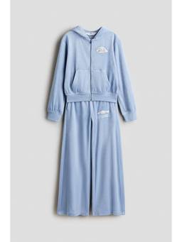 H&M - Girls Blue 2-Piece Motif-Detail Velour Hoodie And Trouser