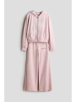 H&M - Girls Pink 2-Piece Motif-Detail Velour Hoodie And Trouser