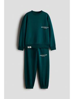 H&M - Boys Teal 2-Piece Text-Motif Sweatshirt And Joggers