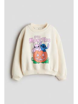 H&M - Girls Off White Oversized Printed Sweatshirt