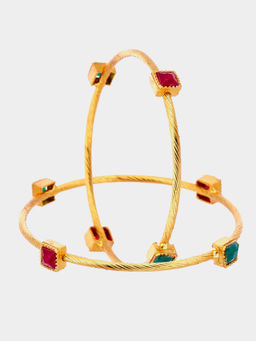 ZENEME - Gold-Plated White CZ Studded Dual Colour Bangles for Women
