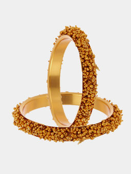ZENEME - Gold Plated Intricate Design Textured Golden Pearl Bangles for Women