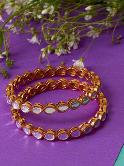ZENEME - Gold-Plated Kundan Studded Bangles for Women