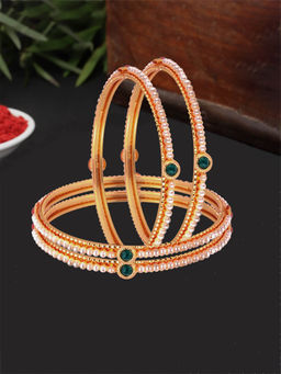 ZENEME - Gold-Plated Pearls With Colour Cubic Zirconia Studded Bangles (Pack of 4)