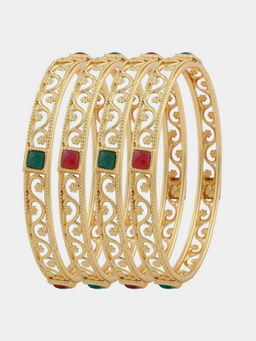 ZENEME - Gold-Plated Cubic Zirconia-Studded Bangles (Pack of 4)