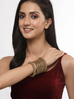 ZENEME - Gold-Plated CZ Stone Studded Broad Bangles for Women (Pack of 14)