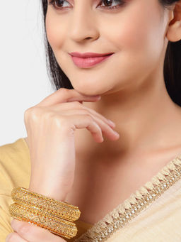 ZENEME - Gold Plated Textured Kada Bangles for Women (Pack of 4)